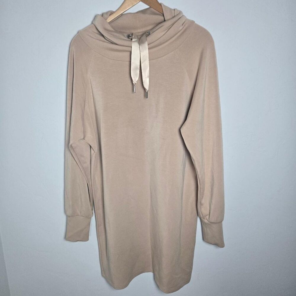 Express Beige Cowl Neck Drawstring Hooded Sweater Dress Size M